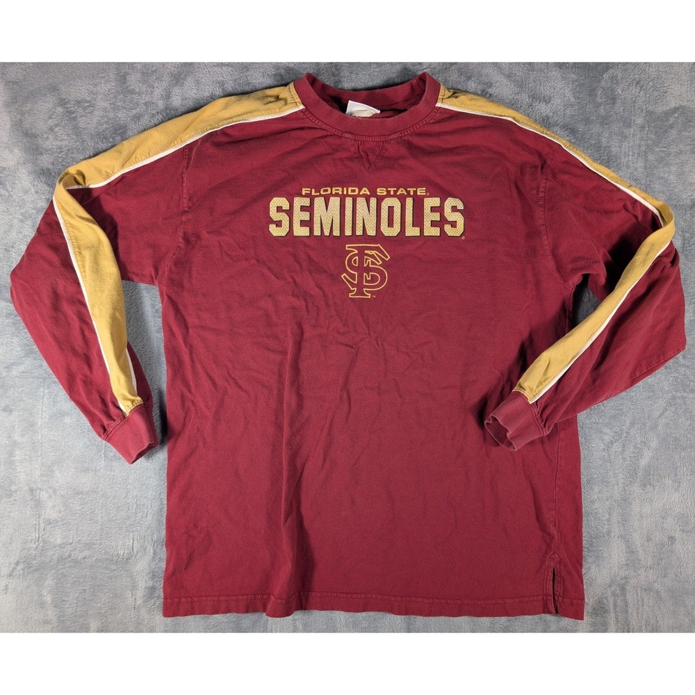 FSU Florida State Seminoles Men's Long Sleeve Shirt Garnet Gold Stripes Size L